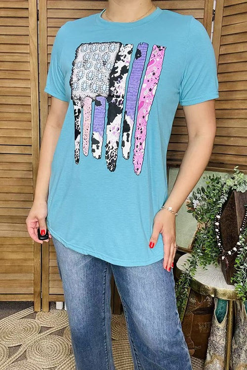 4th of July Turquoise Cow