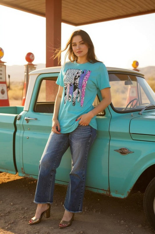4th of July Turquoise Cow