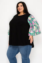 Contrast Ruffles Sleeves Tunic Top