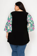 Contrast Ruffles Sleeves Tunic Top
