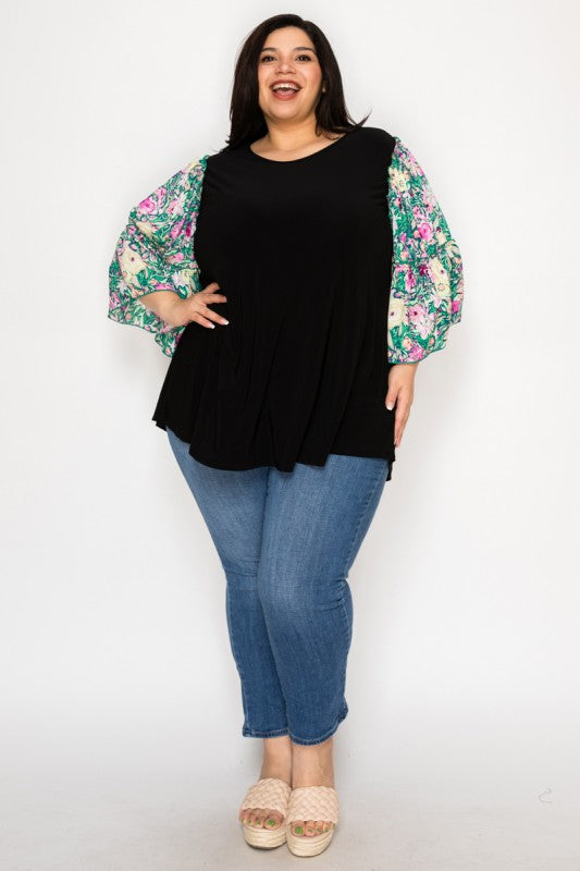 Contrast Ruffles Sleeves Tunic Top