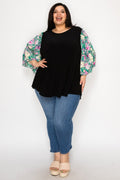 Contrast Ruffles Sleeves Tunic Top