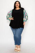 Contrast Ruffles Sleeves Tunic Top