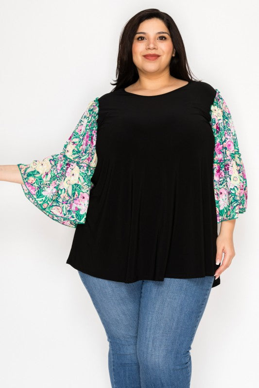 Contrast Ruffles Sleeves Tunic Top