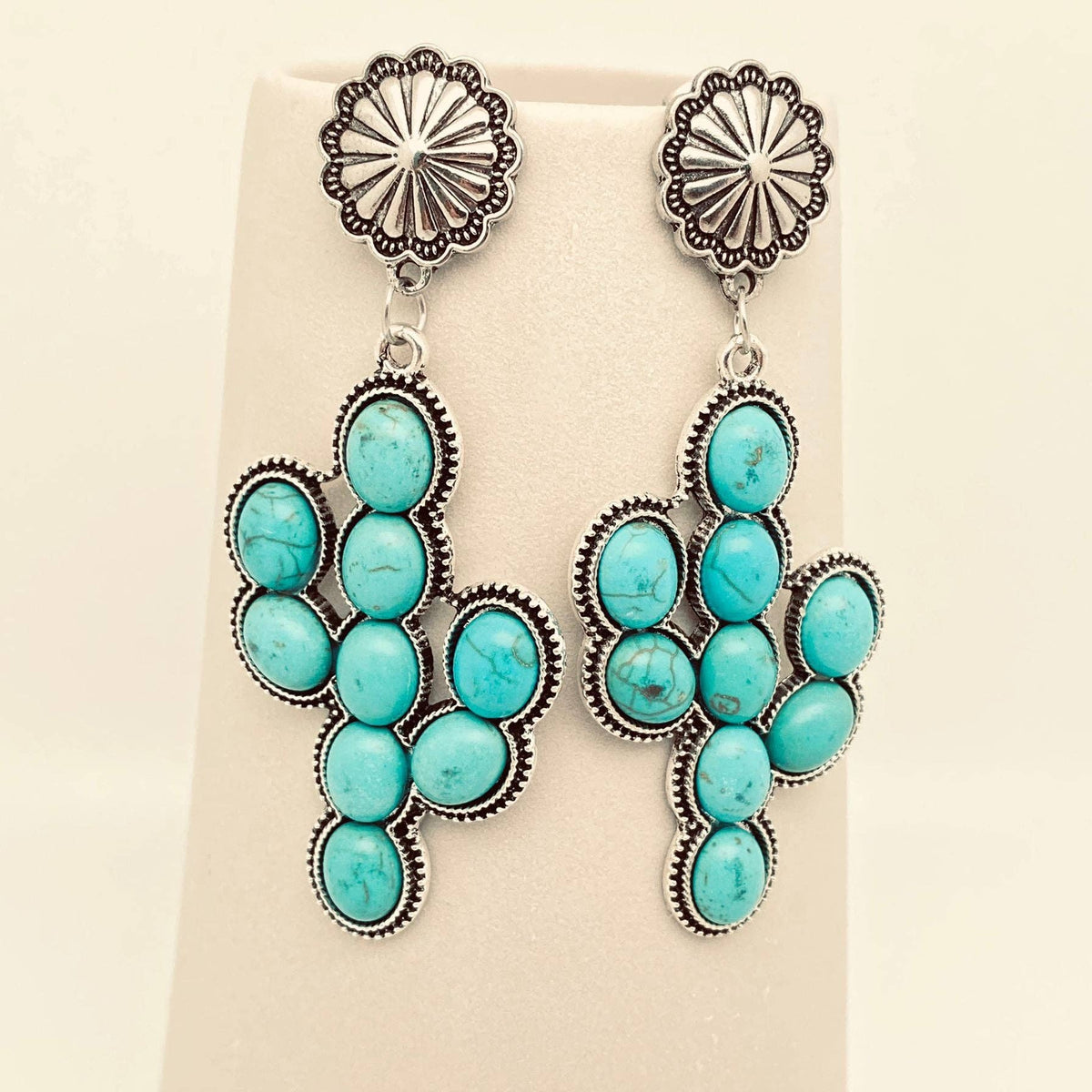 Turquoise filled Cactus Post Earrings