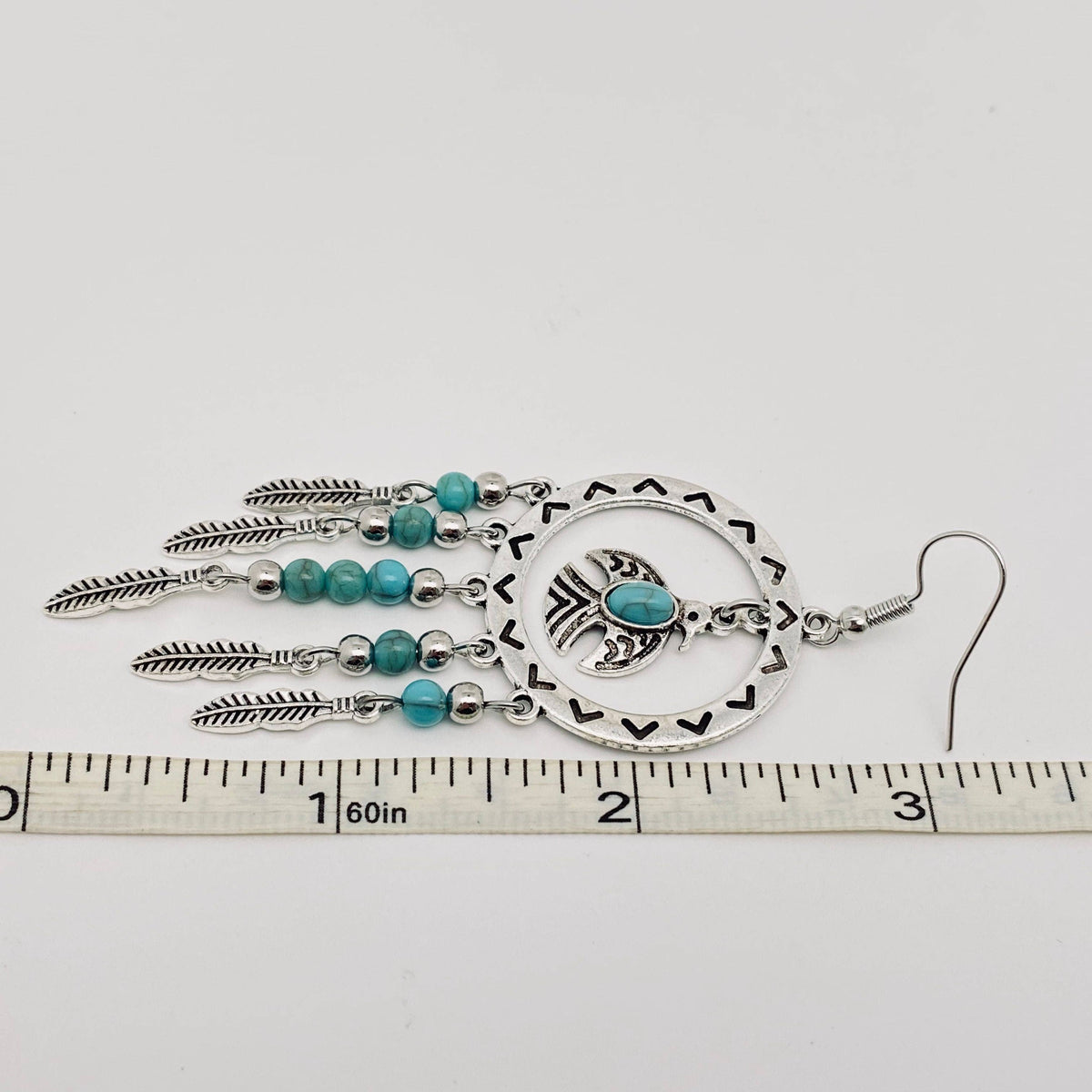 Turquoise Bird Dreamcatcher Tassel Earrings