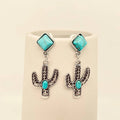 Turquoise Cactus Pendant Post Earrings