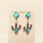 Turquoise Cactus Pendant Post Earrings
