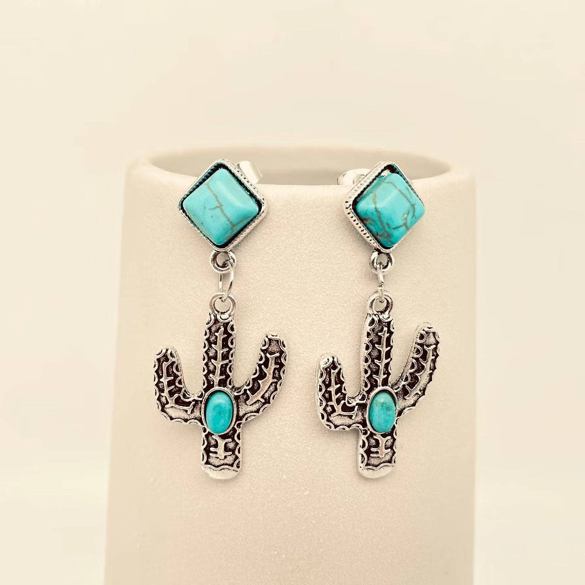 Turquoise Cactus Pendant Post Earrings