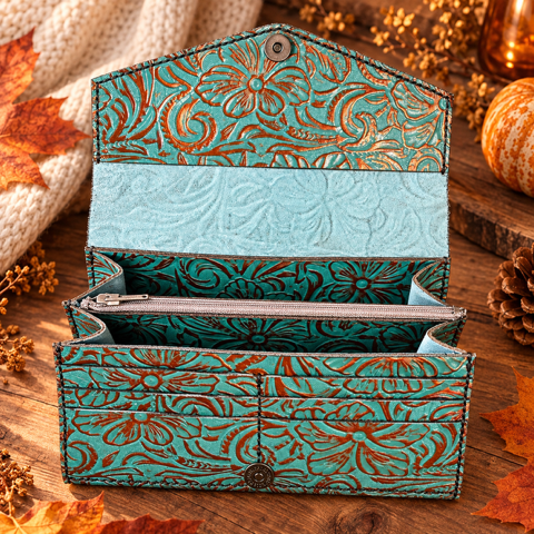 Handmade Turquoise Embossed Wallet