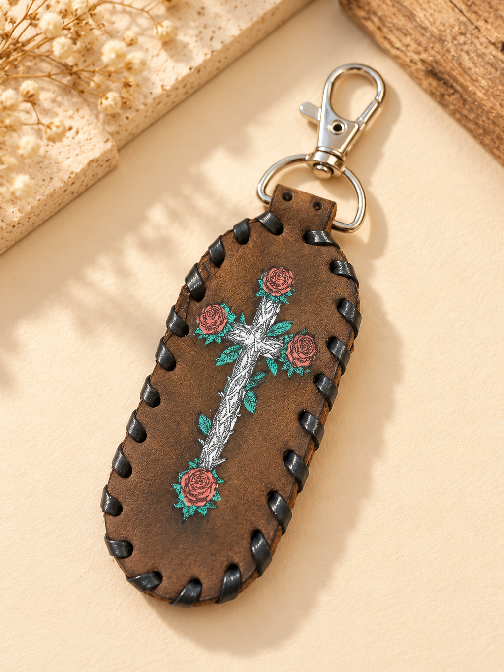 Handcrafted Leather Cross Keychains