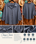 Classic Charm | Tahari Silky Slate Button-Front Blouse