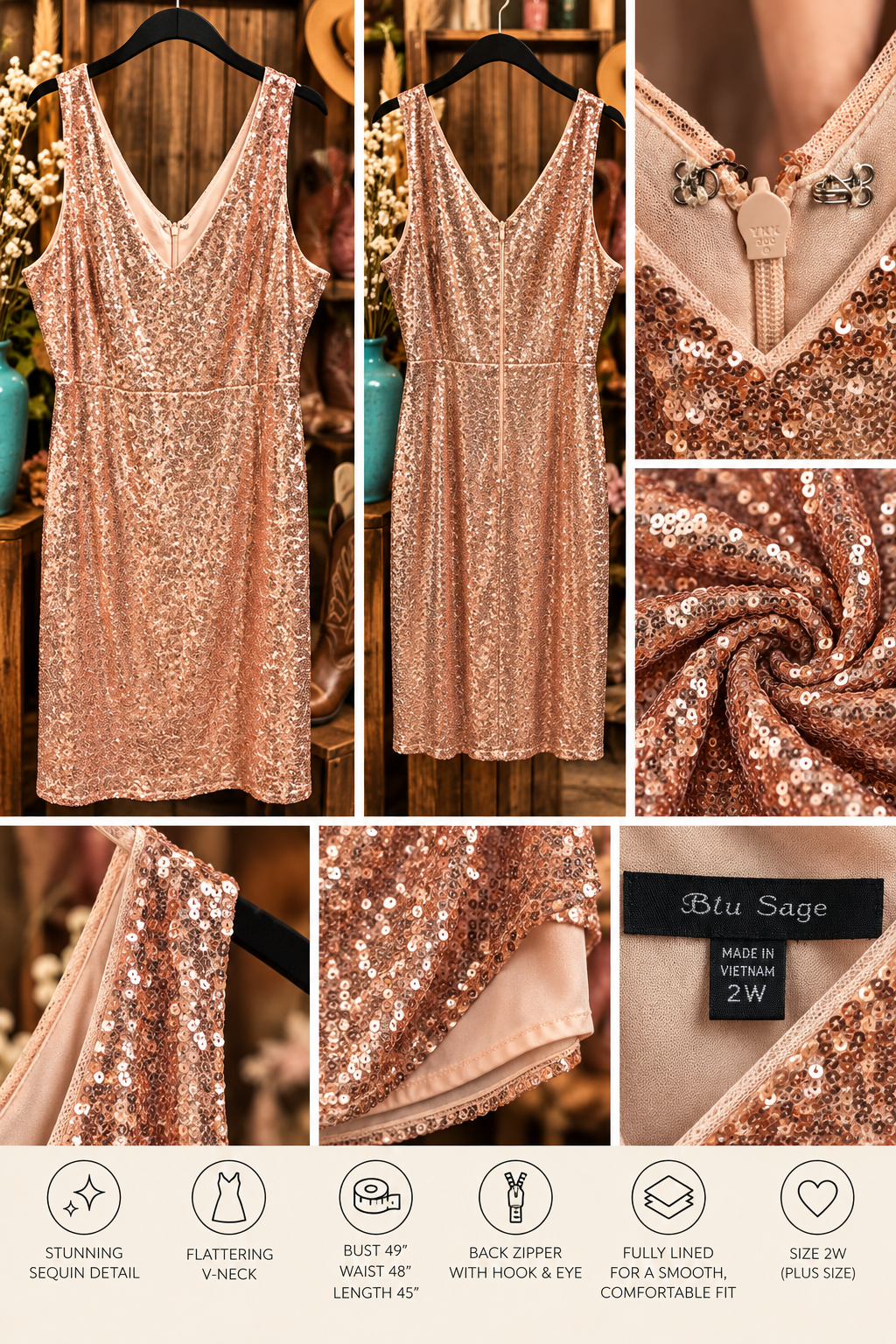 Champagne Wishes | Rose Gold Sequin Dress