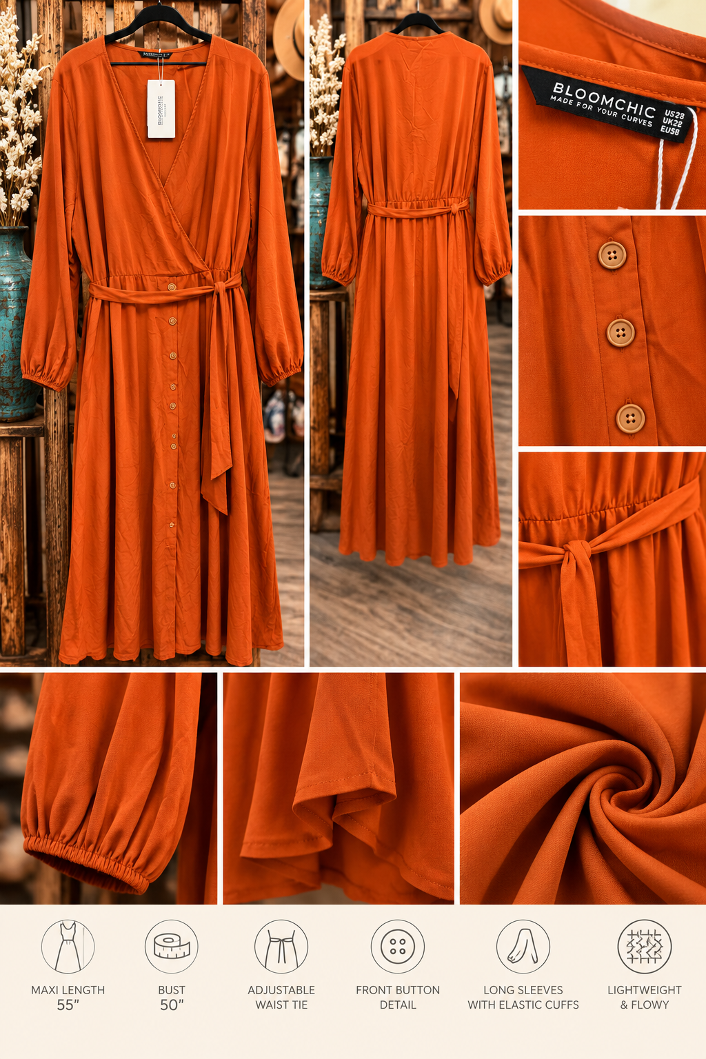 Autumn Afterglow | Burnt Orange Maxi Dress