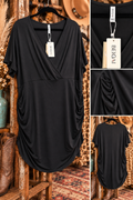 Easy Does It | Black Ruched Pocket Dress