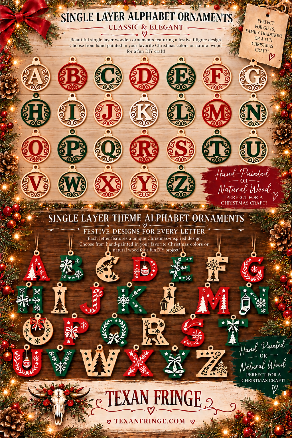 Personalized Single-Layer Wooden Christmas Ornaments | DIY or Hand-Painted