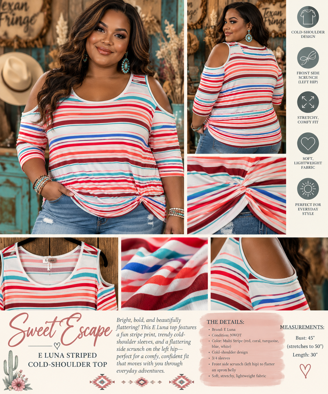 Sweet Escape | E Luna Striped Cold-Shoulder Top