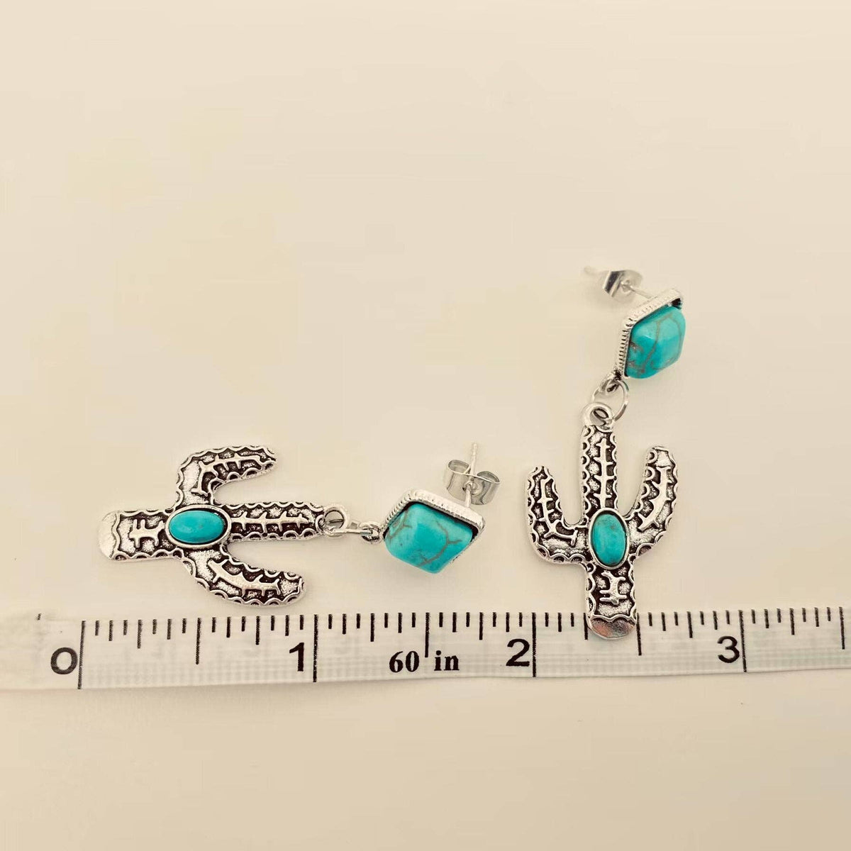 Turquoise Cactus Pendant Post Earrings