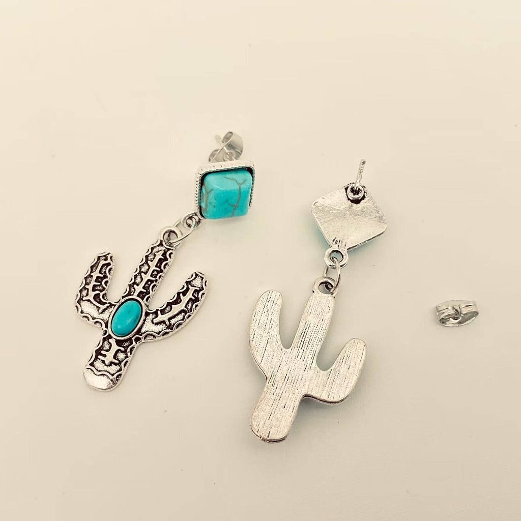Turquoise Cactus Pendant Post Earrings