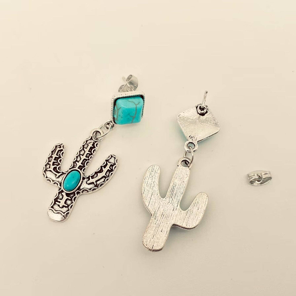 Turquoise Cactus Pendant Post Earrings