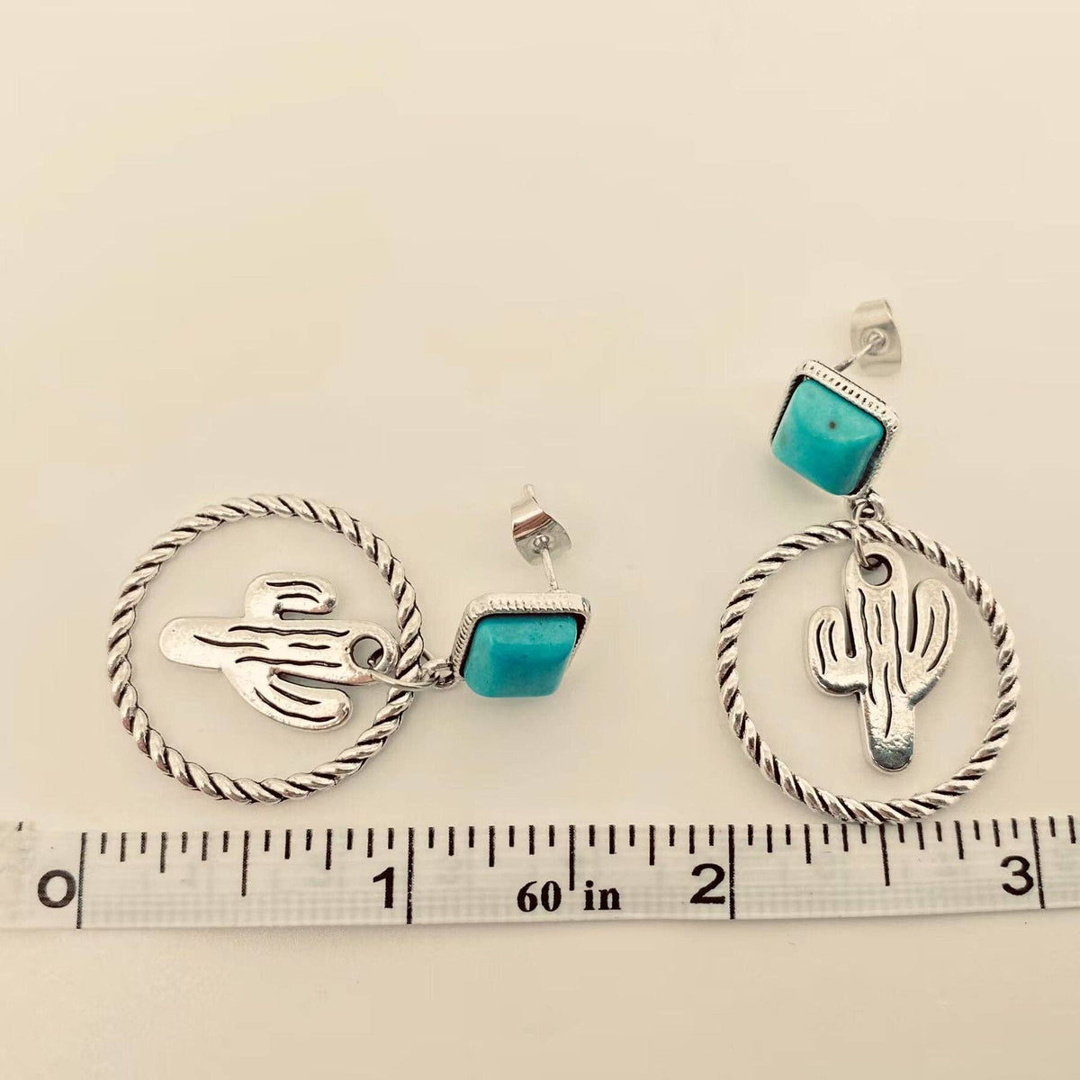 Roped Cactus Pendant Post Earrings