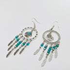 Turquoise Bird Dreamcatcher Tassel Earrings