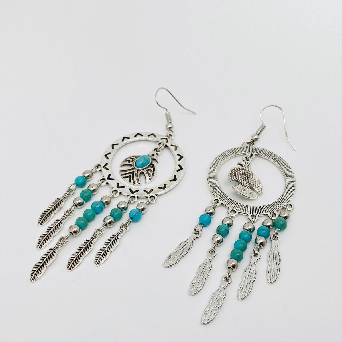 Turquoise Bird Dreamcatcher Tassel Earrings