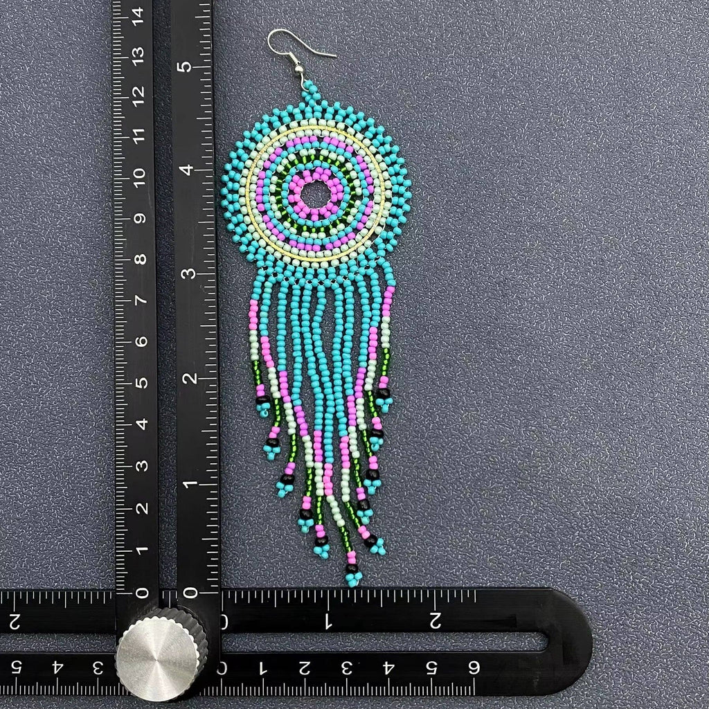 Boho Round Multicolor Seed Beads Fringe Earrings
